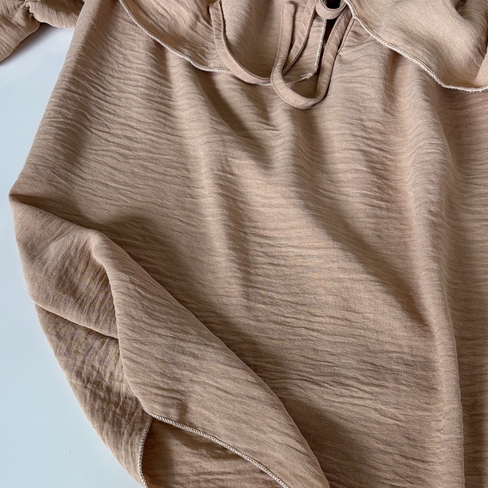 Tan Off-Shoulder Ruffle Blouse - Picture 9 of 9